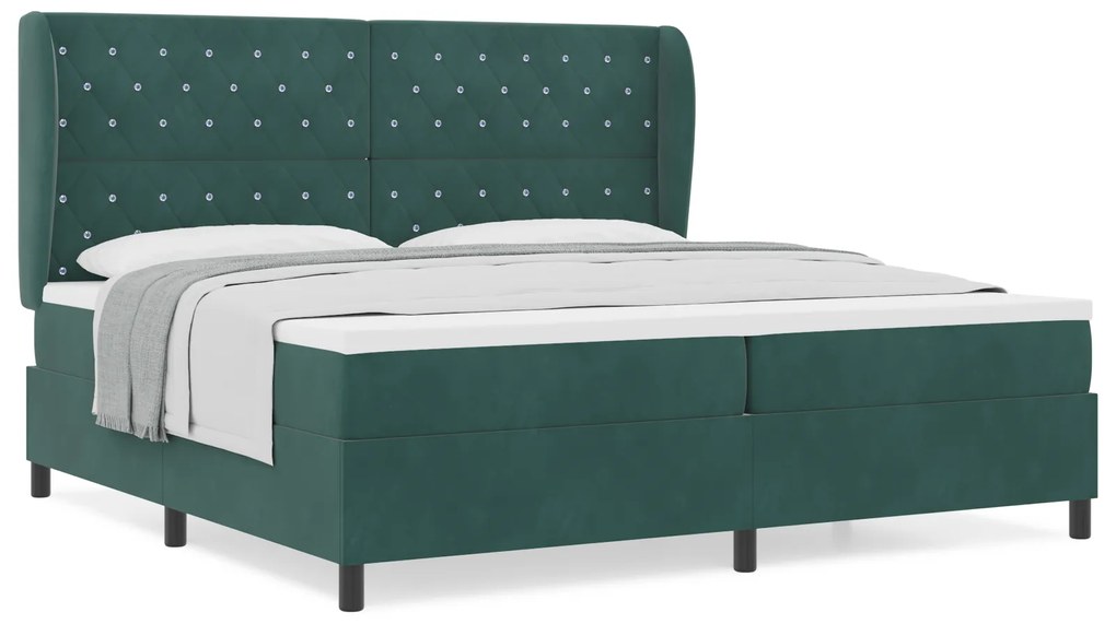 vidaXL κρεβάτι box spring με στρώμα σκούρο πράσινο 200x200 εκ. βελούδινο