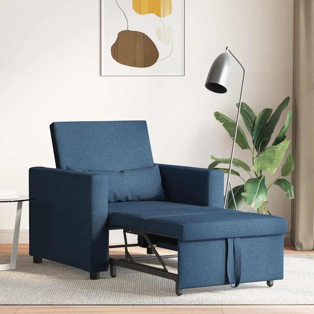 vidaXL Μονός καναπές-κρεβάτι Μπλε 90 x 165 x 87 εκ. ύφασμα