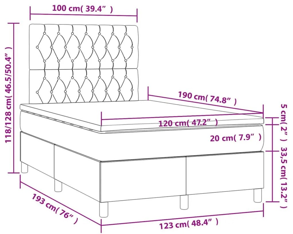 Κρεβάτι Boxspring με Στρώμα Taupe 120x190 εκ. Υφασμάτινο - Μπεζ-Γκρι