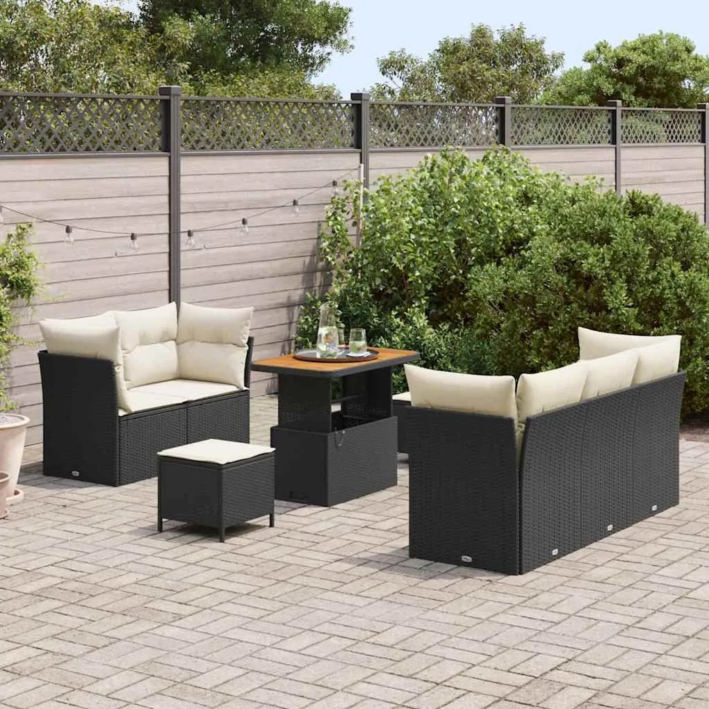 vidaXL Σετ Καναπέ Κήπου 8 pcs Μαύρο και κρεμ 90 x 55 x 71 cm