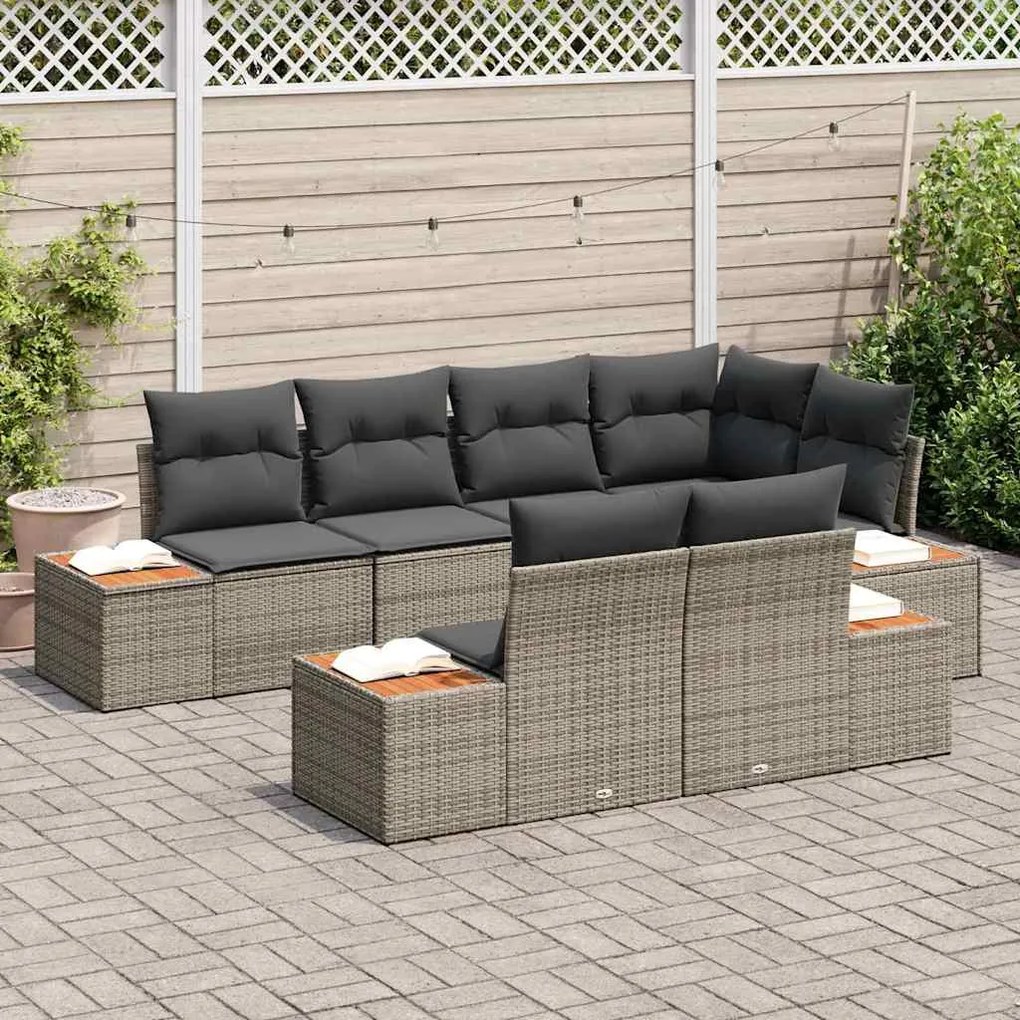 vidaXL Σετ Καναπέ Κήπου με μαξιλάρι 7 pcs Γκρι Πολυ ράταν