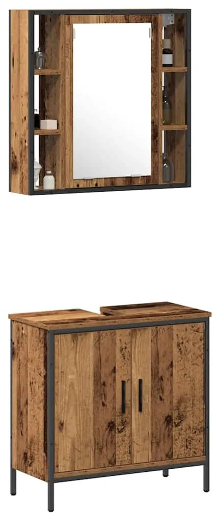 vidaXL Σετ Επίπλων Μπάνιου με ράφι με πόρτα 2 pcs Καφέ 60 x 30 x 60 cm