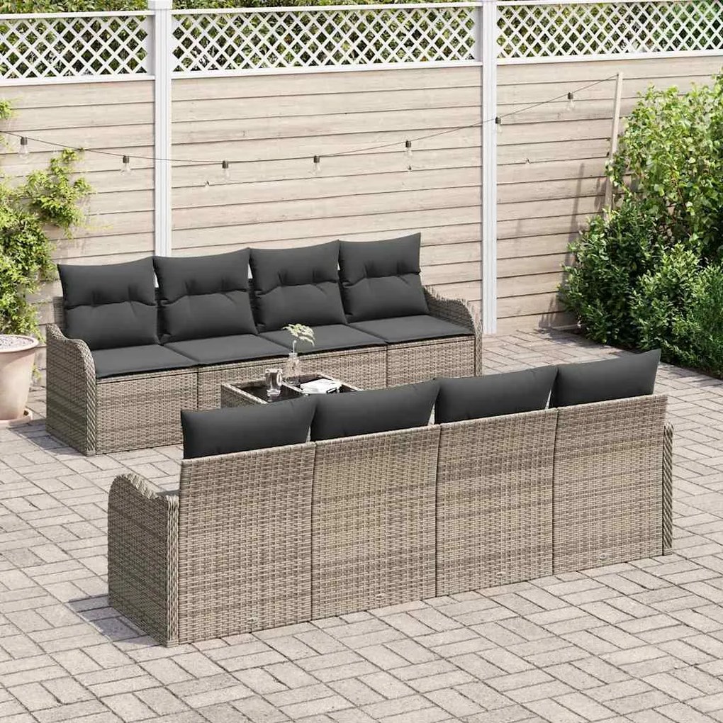 vidaXL Σετ Καναπέ Κήπου 9 pcs Γκρι 55 x 55 x 37 εκ Πολυ ράταν