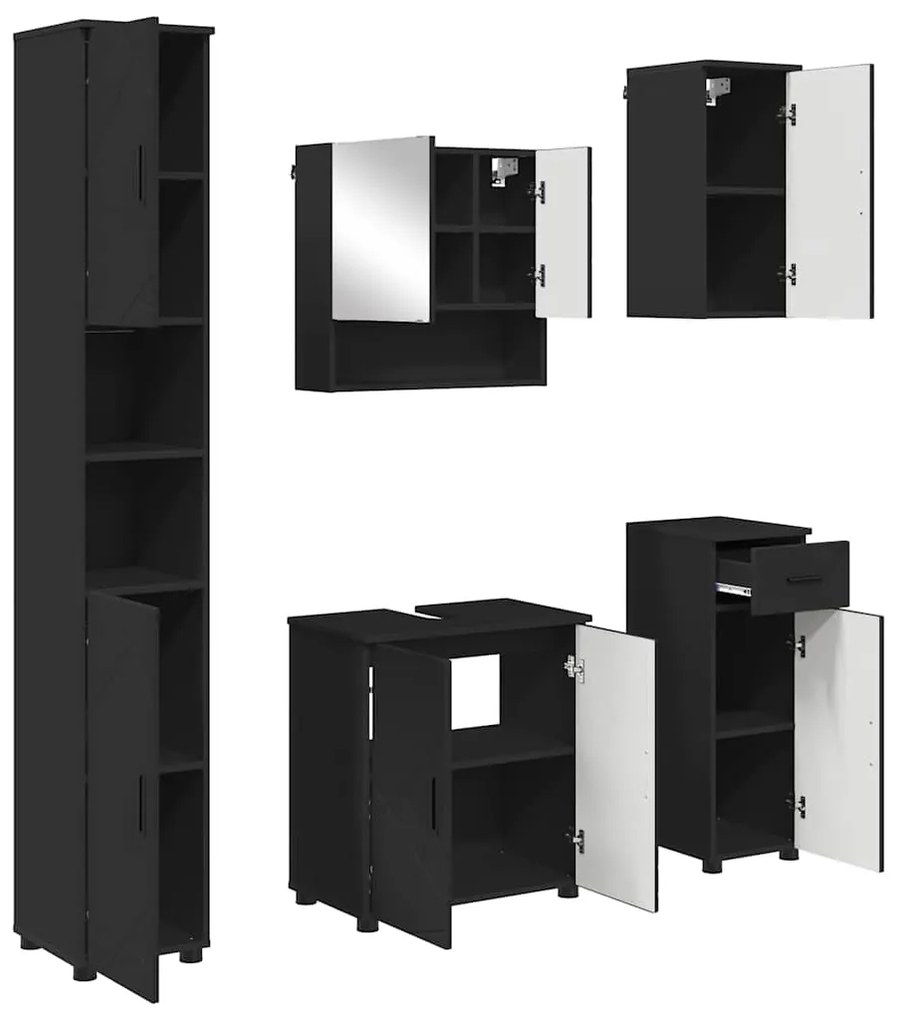 vidaXL Σετ Επίπλων Μπάνιου με συρτάρι 5 pcs Μαύρο 61 x 35 x 64 εκ.