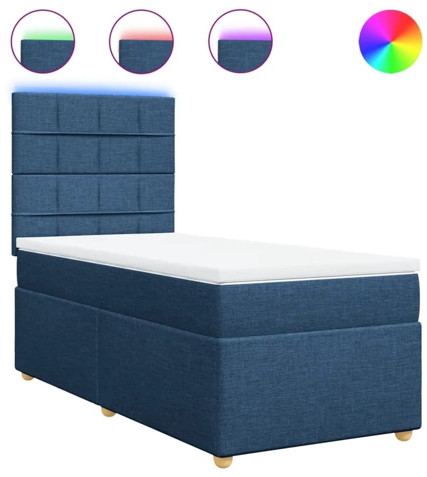 vidaXL Κρεβάτι Boxspring με Στρώμα Μπλε 100 x 200 εκ. Υφασμάτινο