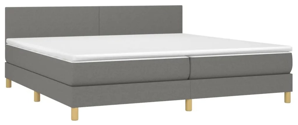 vidaXL Κρεβάτι Boxspring με Στρώμα & LED Σκ.Γκρι 200x200εκ. Υφασμάτινο