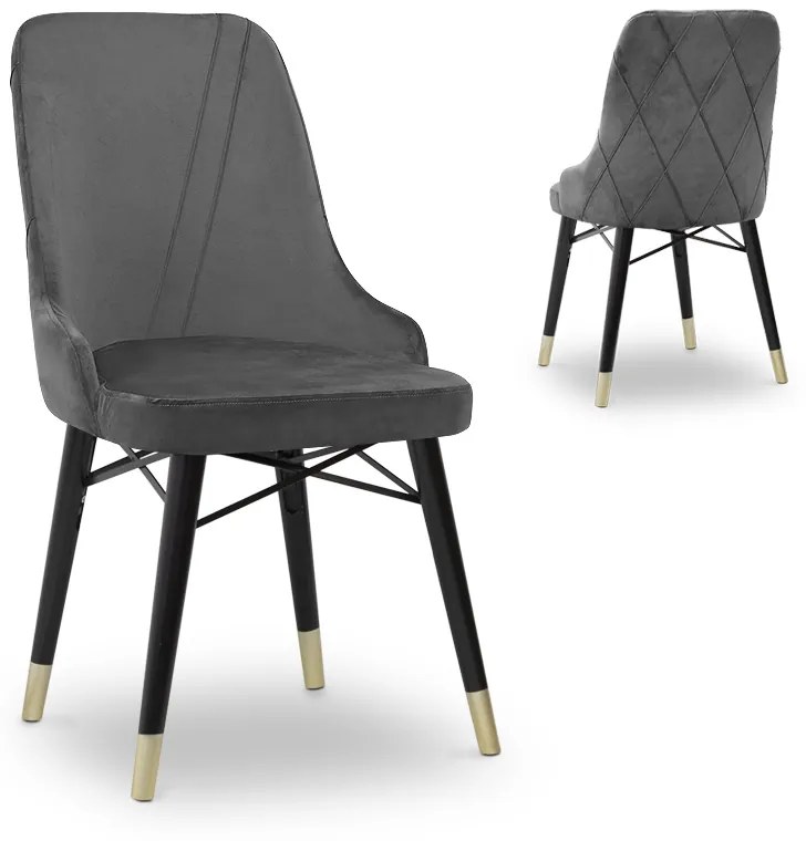 0222818 Καρέκλα τραπεζαρίας Floria Megapap από βελούδο χρώμα γκρι - μαύρο/χρυσό πόδι 54x48x91εκ. Βελούδο, 1 Τεμάχιο