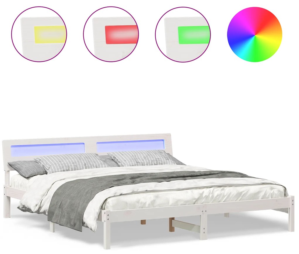vidaXL Σκελετός Κρεβατιού Λευκό 180 x 200 cm Συμπαγές ξύλο πεύκου