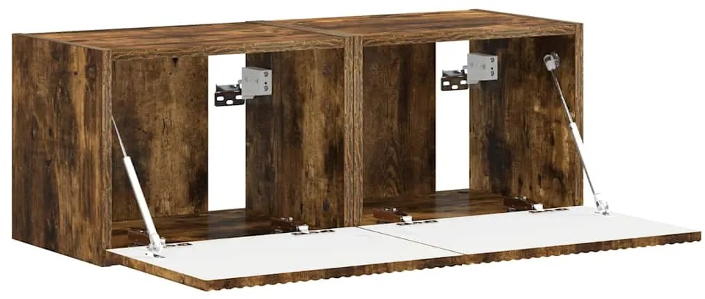 vidaXL Ντουλάπι Τηλεόρασης Τοίχου Επιτοίχιο 2 pcs Καπνιστό Δρύς