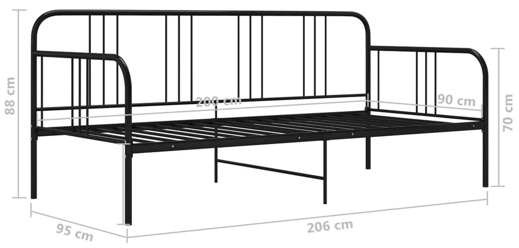 Πλαίσιο για Καναπέ - Κρεβάτι Μαύρο 90 x 200 εκ. Μεταλλικό - Μαύρο