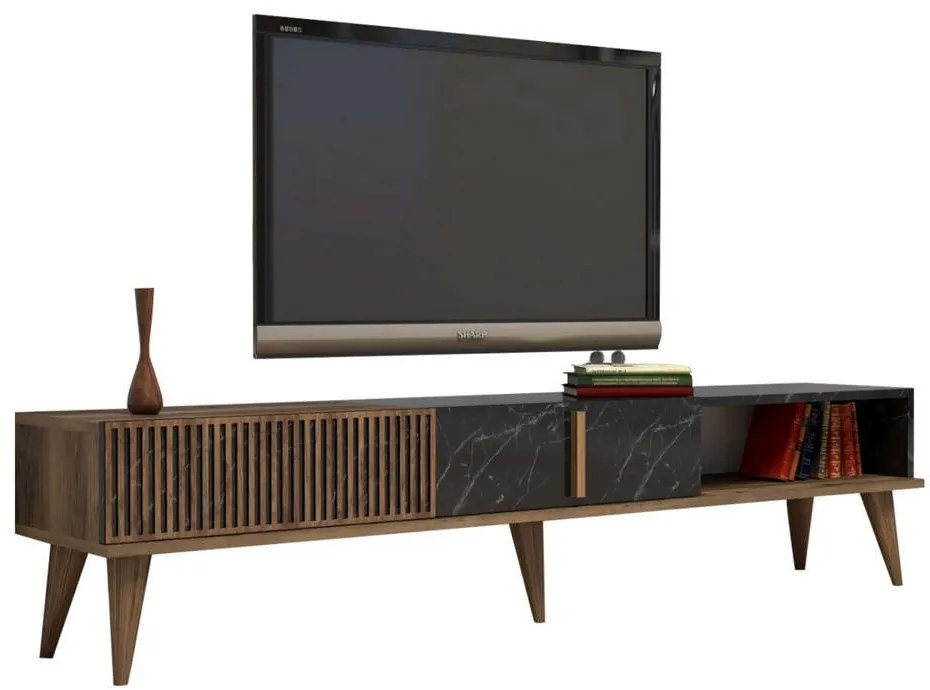 Έπιπλο Τηλεόρασης HM9512.02 180x35x40cm Walnut-Black Μελαμίνη