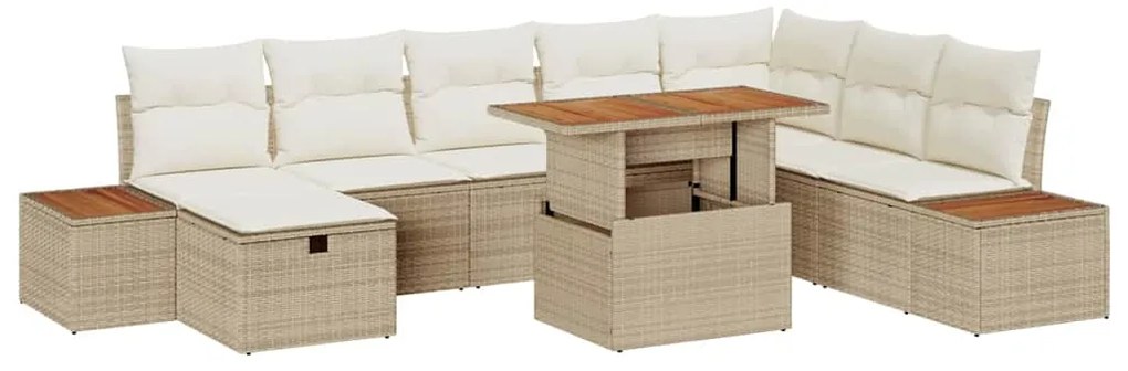 vidaXL Σετ Καναπέ Κήπου με μαξιλάρι 9 pcs Μπεζ συνθετικό ρατάν