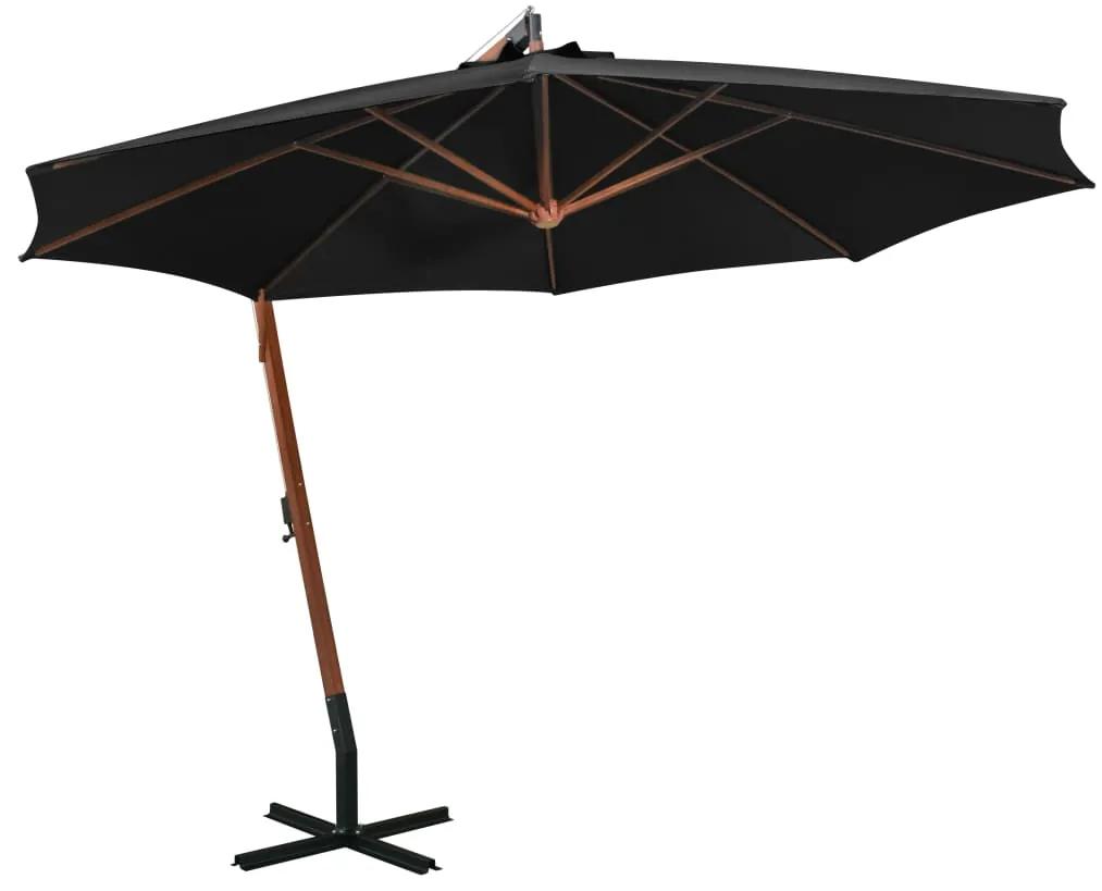 Ομπρέλα Κρεμαστή με Ιστό Μαύρη 3,5 x 2,9 μ. Μασίφ Ξύλο Ελάτης