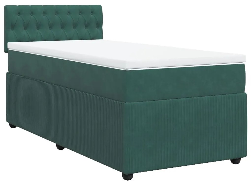 vidaXL Κρεβάτι Boxspring με Στρώμα Σκούρο Πράσινο 90x200 εκ. Βελούδινο