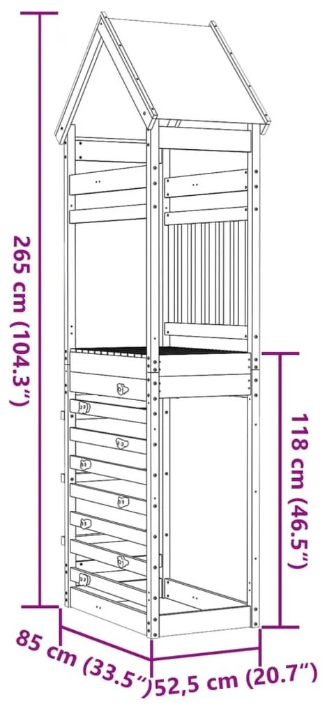 Πύργος με Τοίχο Αναρρίχησης 85x52,5x265 εκ. Μασίφ Ξύλο Πεύκου - Καφέ