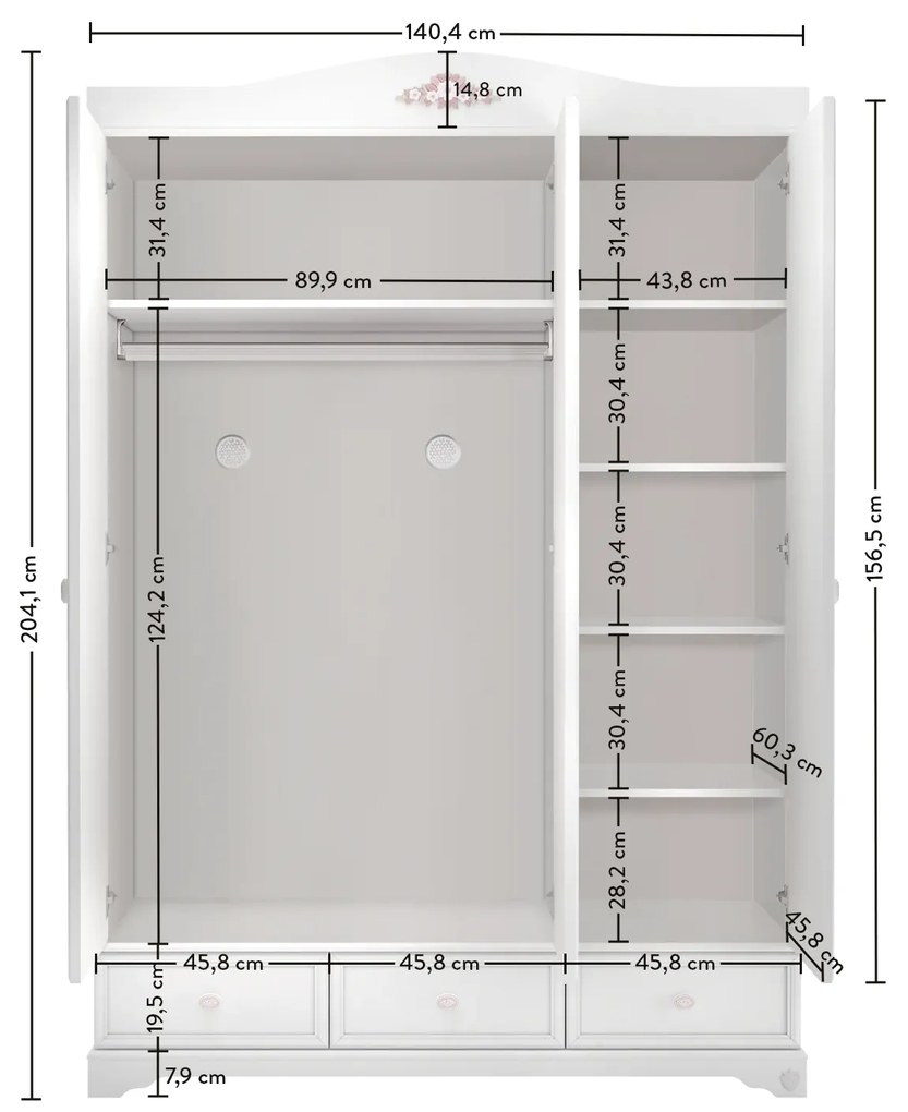 Παιδική 3φυλλη ντουλάπα  RUSTIC WHITE RU-1001  Cilek