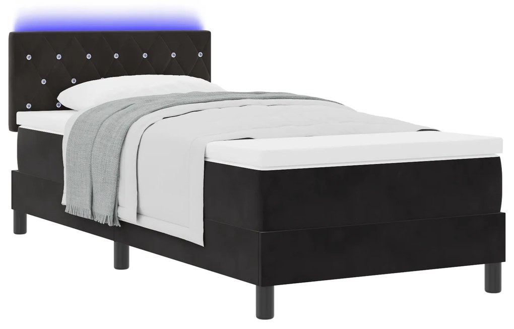vidaXL κρεβάτι Box Spring με στρώμα και LED μαύρο 90x200 εκ. βελούδινο