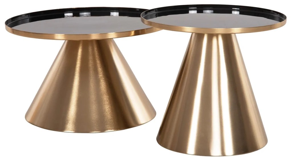 Τραπεζάκια σαλονιού LORME Σετ 2 τμχ Μέταλλο σε Χρυσό με Μαύρο Φ50 &amp; Φ40εκ.