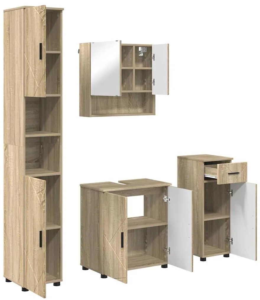 vidaXL Σετ Επίπλων Μπάνιου με πόρτα 4 pcs Sonoma Δρυς 61 x 35 x 64 εκ.