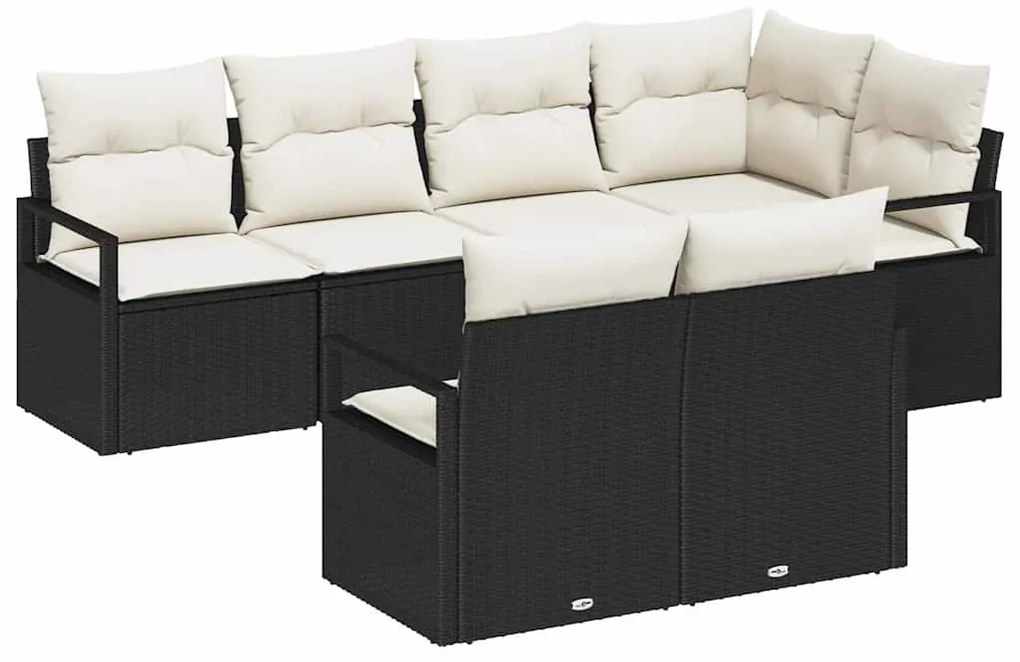 vidaXL Σετ Καναπέ Κήπου 7 pcs Μαύρο, Κρέμα Πολυ rattan, βαμμένο ατσάλι