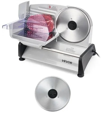 VEVOR Meat Slicer, 200W Electric Deli Slicer Machine with 190 mm Sharp Blade, Home Meat-Slicer with 70-100 RPM Slicing Speed, 0-15 mm Adjustable Thickness, for Frozen Meat, Ham, Baguett & Prime Steak