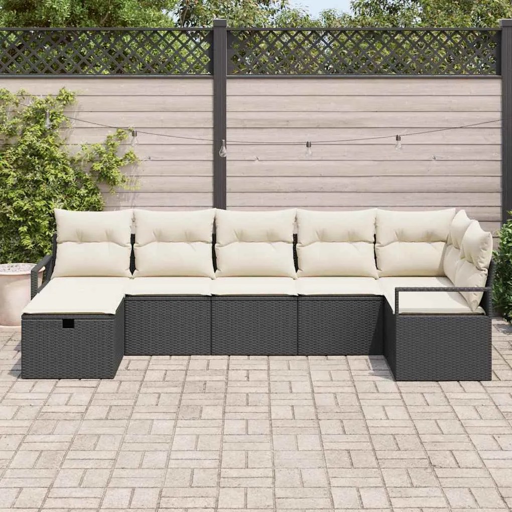 vidaXL Σετ Καναπέ Κήπου 7 pcs Μαύρο και κρεμ 287 x 122 x 85 εκ