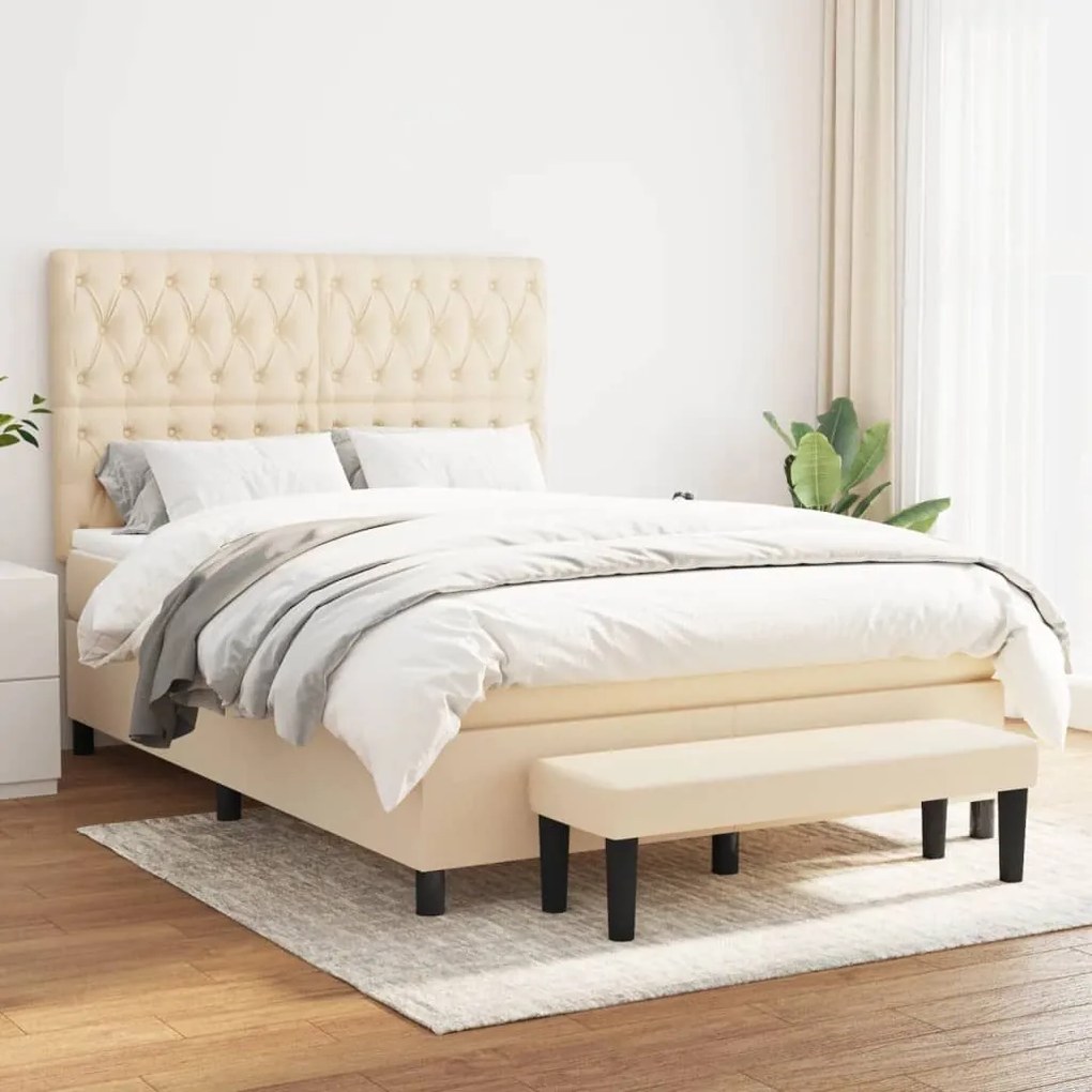 ΚΡΕΒΑΤΙ BOXSPRING ΜΕ ΣΤΡΩΜΑ ΚΡΕΜ 140X190 ΕΚ. ΥΦΑΣΜΑΤΙΝΟ 3136834