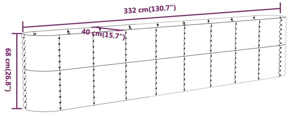 Ζαρντινιέρα Καφέ 332x40x68 εκ. Ατσάλι με Ηλεκτρ. Βαφή Πούδρας - Καφέ