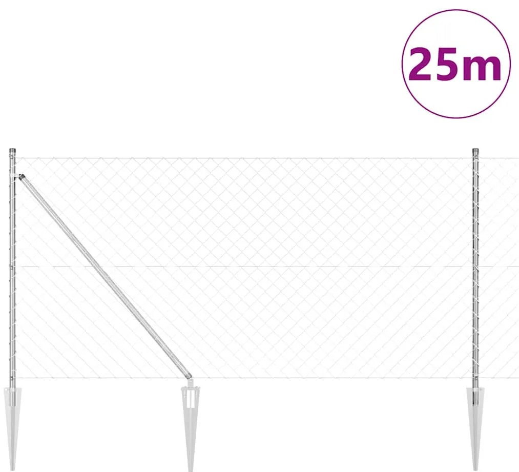 vidaXL Στύλος Περιφράξεων Ασημί 25 x 1 μ (60 x 60 χιλιοστά πλέγμα)