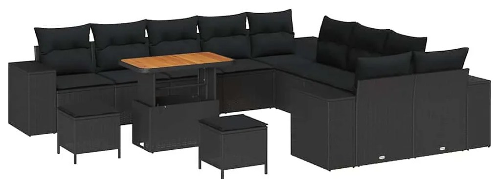 vidaXL Σετ Καναπέ Κήπου Ρυθμιζόμενο ύψος 13 pcs Μαύρο συνθετικό ρατάν