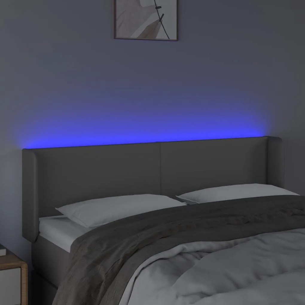 vidaXL Κεφαλάρι Κρεβατιού LED Γκρι 147x16x78/88εκ. από Συνθετικό Δέρμα