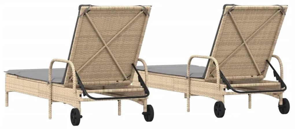 vidaXL Ξαπλώστρες 2 τεμ. Μπεζ από Συνθετικό Ρατάν με Μαξιλάρια