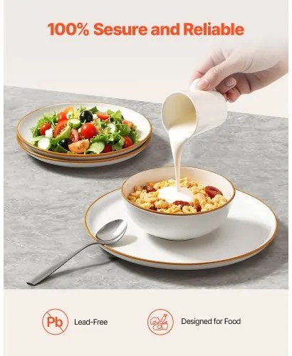 VEVOR 12 PCS Dinnerware Set Ceramic Plates and Bowls Sets Service for 4 White