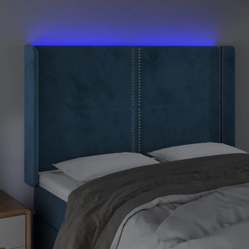 Κεφαλάρι Κρεβατιού LED Σκούρο Μπλε 147x16x118/128 εκ. Βελούδινο - Μπλε