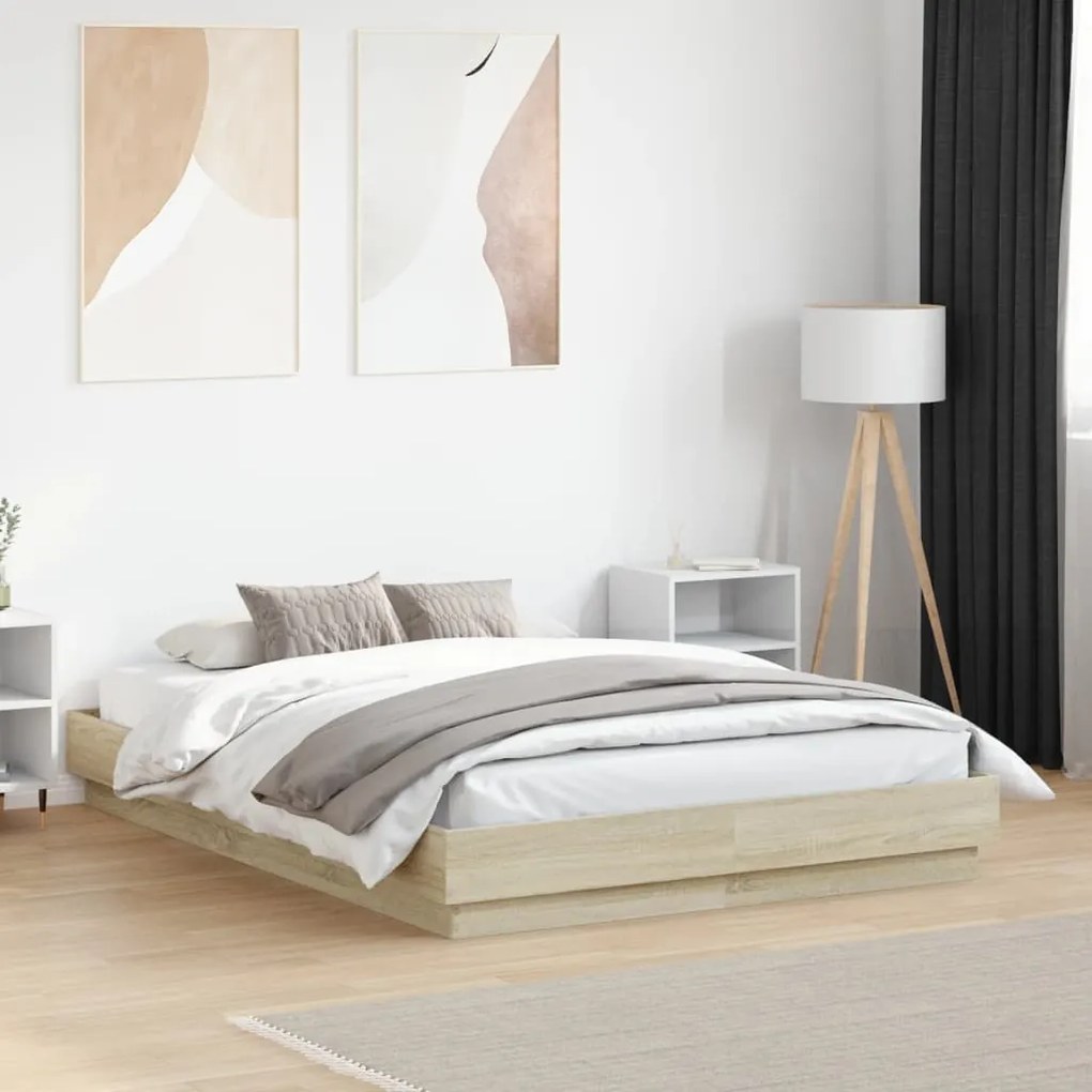 vidaXL Πλαίσιο Κρεβατιού Sonoma Δρυς 135x190 εκ. Επεξεργασμένο Ξύλο