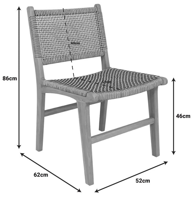 Καρέκλα Darien pakoworld σκελετός teak ξύλο σε φυσική απόχρωση και κρέμ-μαύρο σχοινί 52x62x86εκ - 333-000004