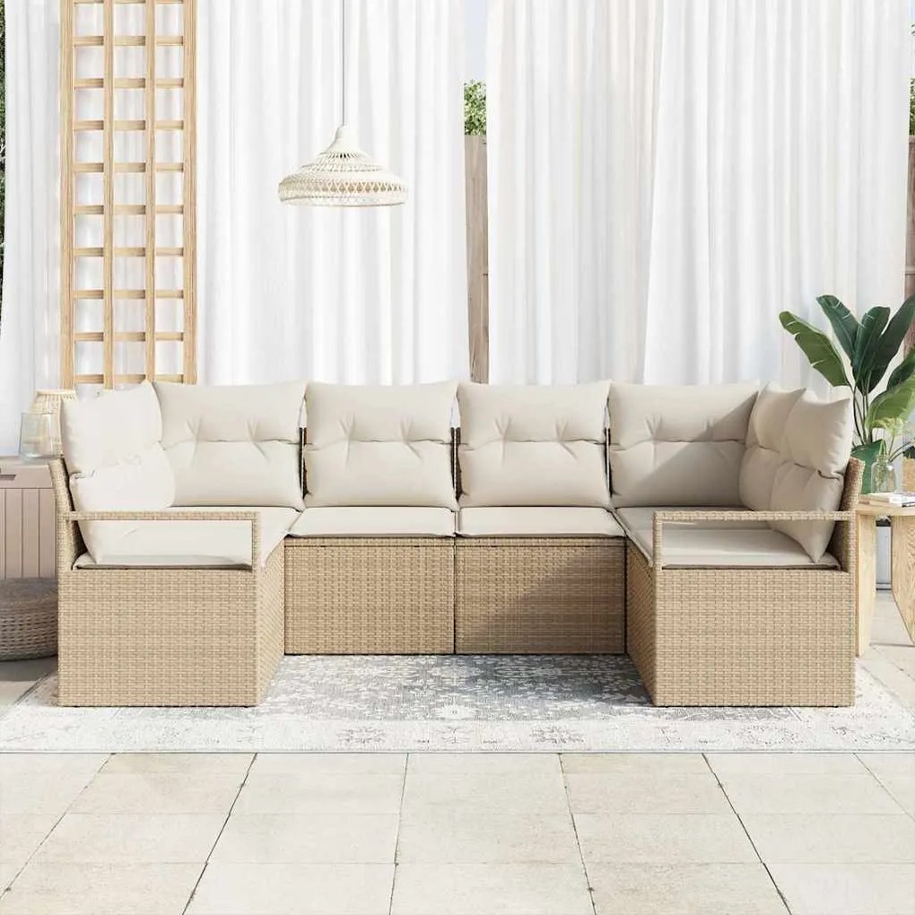 vidaXL Σετ Καναπέ Κήπου 6 pcs Μπεζ Πολυ ράταν