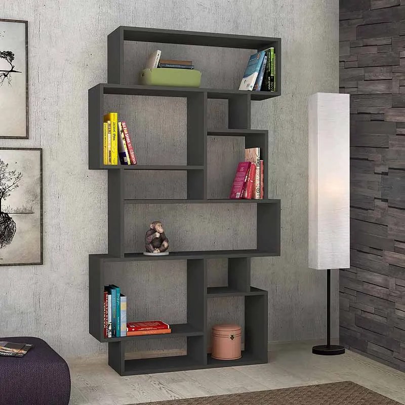 Βιβλιοθήκη μελαμίνης Karmato Megapap χρώμα ανθρακί 96x25,5x168,5εκ.-GP037-0091,2