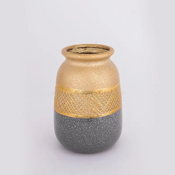 ΒΑΖΟ ΚΕΡΑΜΙΚΟ ΧΡΥΣΟ - ΓΚΡΙ 13.5x13.5x19cm|752-20284