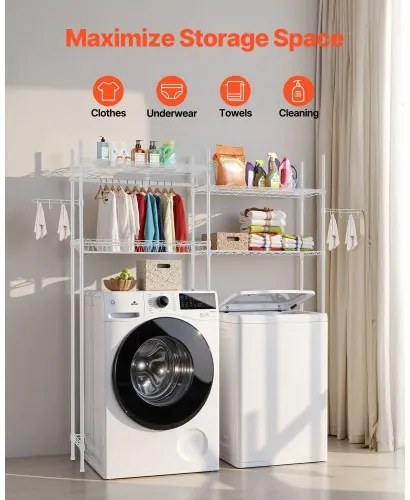 VEVOR Over Washer and Dryer Storage Shelf Two Row 4 Tiers Washer Rack White
