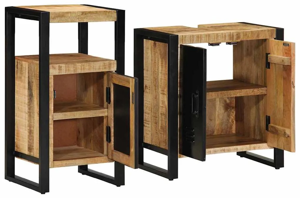 vidaXL Σετ Επίπλων Μπάνιου 2 pcs Καφέ και Μαύρο Στερεό ξύλο μάνγκο