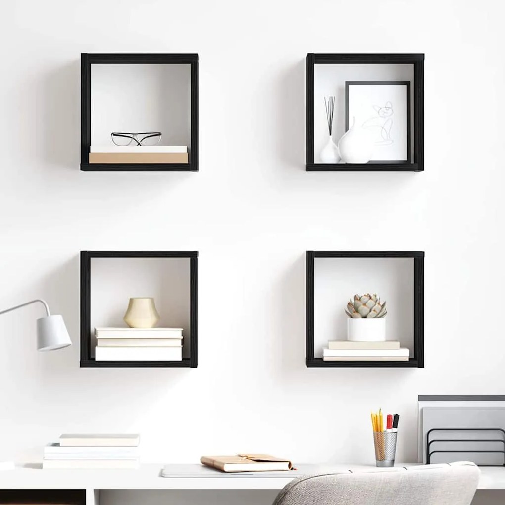 vidaXL Ράφια Τοίχου με ράφι Επιτοίχιο 4 pcs Μαύρη Δρυς 26 x 15 x 26 cm