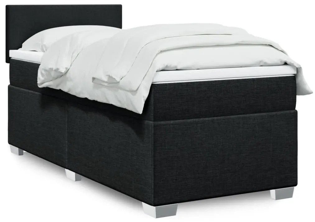 vidaXL Κρεβάτι Boxspring με Στρώμα Μαύρο 90x200 εκ. Υφασμάτινο