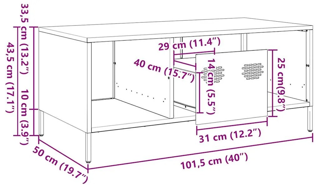 Τραπεζάκι Σαλονιού Ροζ 101,5x50x43,5εκ από Χάλυβα Ψυχρής Έλασης - Ροζ