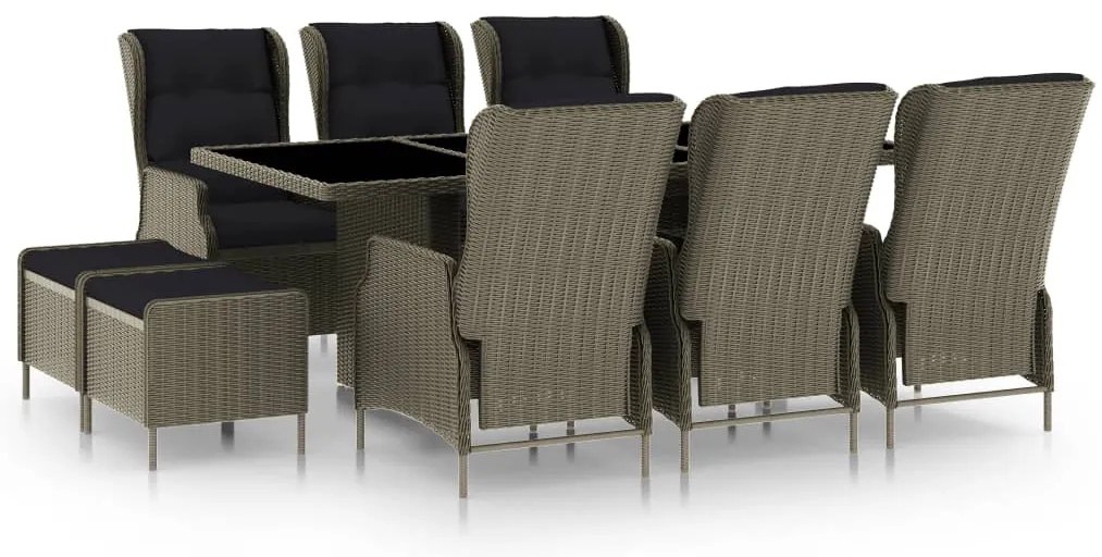 vidaXL Σετ Τραπεζαρίας Εξ. Χώρου 9 τεμ. Καφέ Συνθ. Ρατάν με Μαξιλάρια