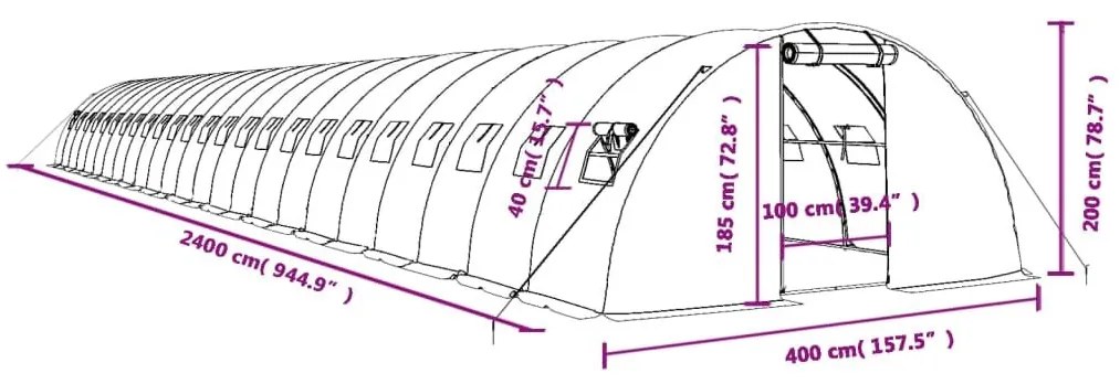 Θερμοκήπιο Λευκό 96 μ² 24 x 4 x 2 μ. με Ατσάλινο Πλαίσιο - Λευκό