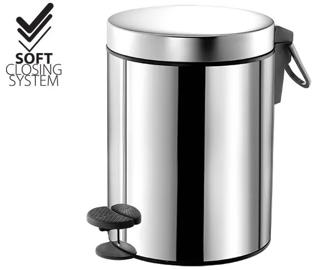 Χαρτοδοχείο 5lt Inox Χρωμέ soft closιng system Sanco Waste Bins 90680-A90