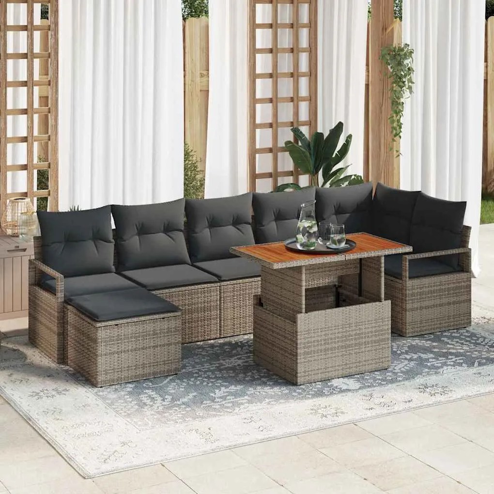 vidaXL Σέτ φαγητού για κήπο με μαξιλάρι 8 pcs Γκρι, Καφέ