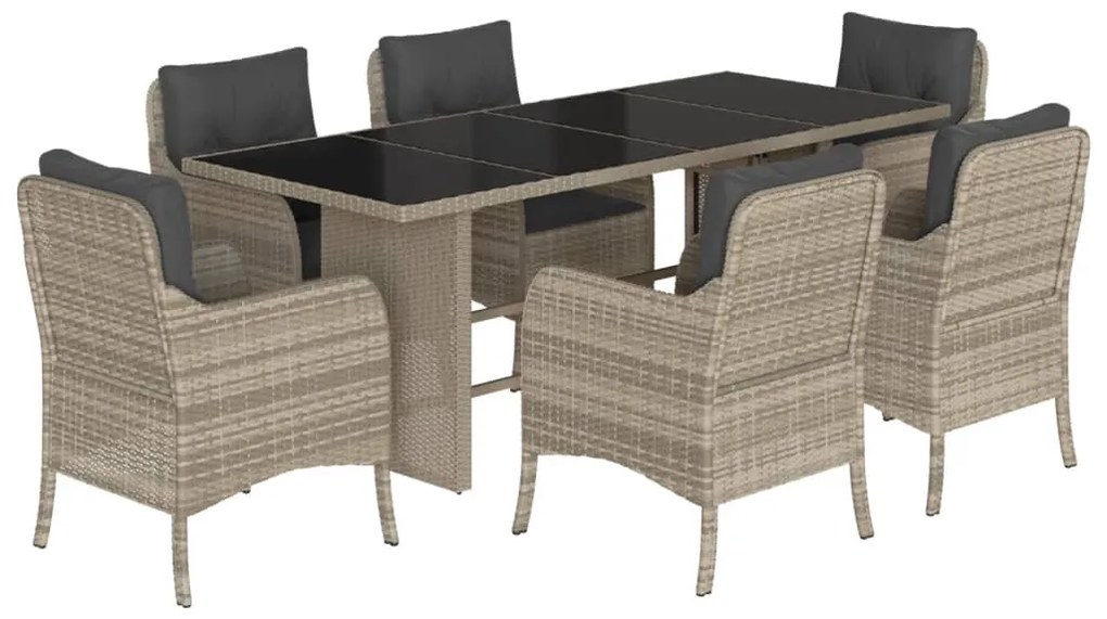 vidaXL Σετ Τραπεζαρίας Κήπου 7 τεμ. Αν. Γκρι Συνθ. Ρατάν με Μαξιλάρια