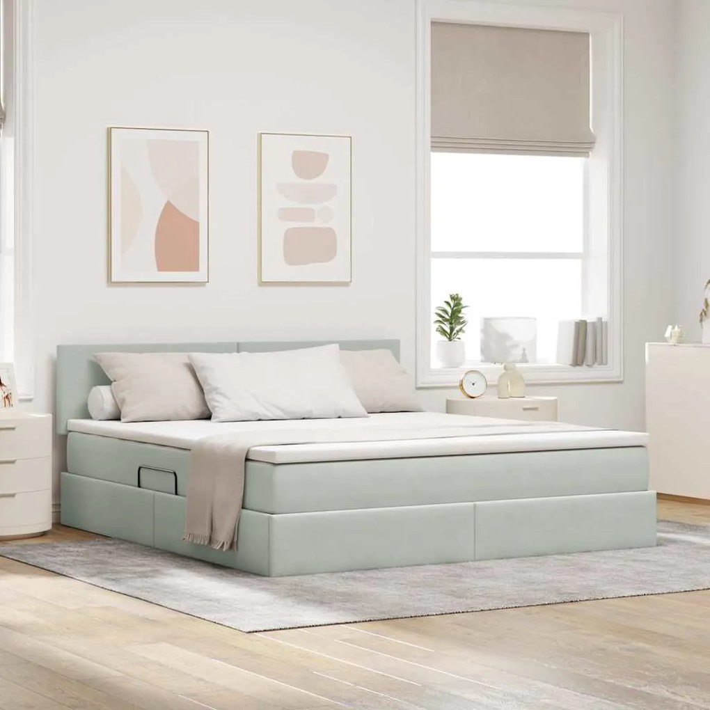 vidaXL Κρεβάτι με αποθηκευτικό χώρο και LED Ανοιχτό γκρι 180 x 200 cm